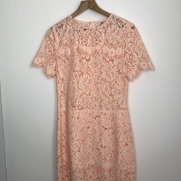 Ganni Duval Corded Lace Pink Midi Dress Womens EU 38 US 6/8 - Picture 10 of 16